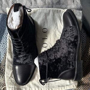 Taft Jack Boot in a velour finish. All black boot